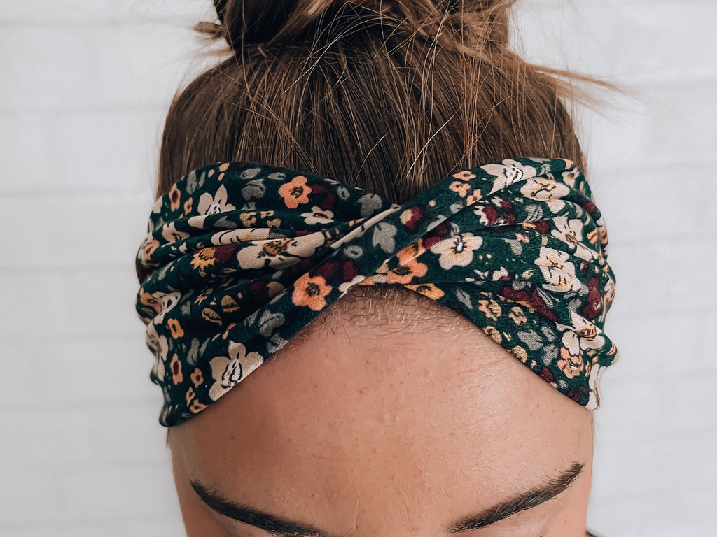 No Slip Softest Headband Ever Dark Green Fun Floral Print