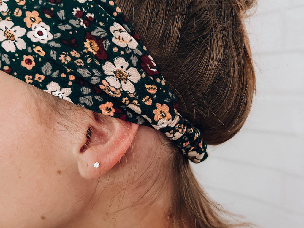 No Slip Softest Headband Ever Dark Green Fun Floral Print