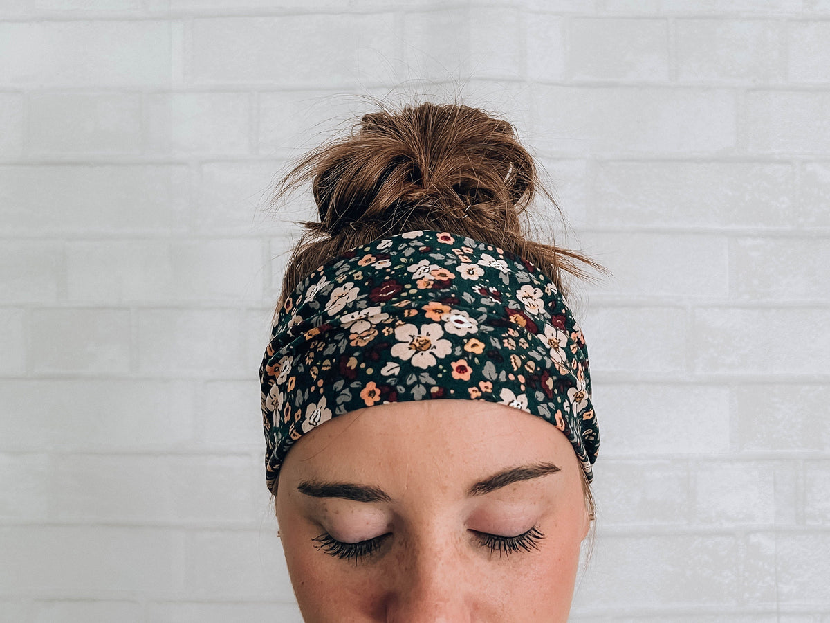 No Slip Softest Headband Ever Dark Green Fun Floral Print