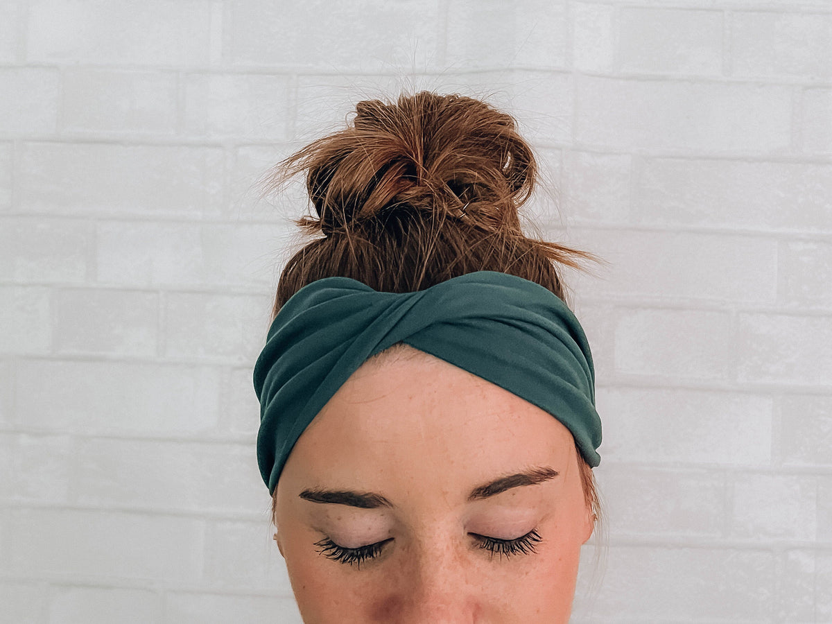 No Slip Soft Wide Twist Headband Dark Teal Blue Green