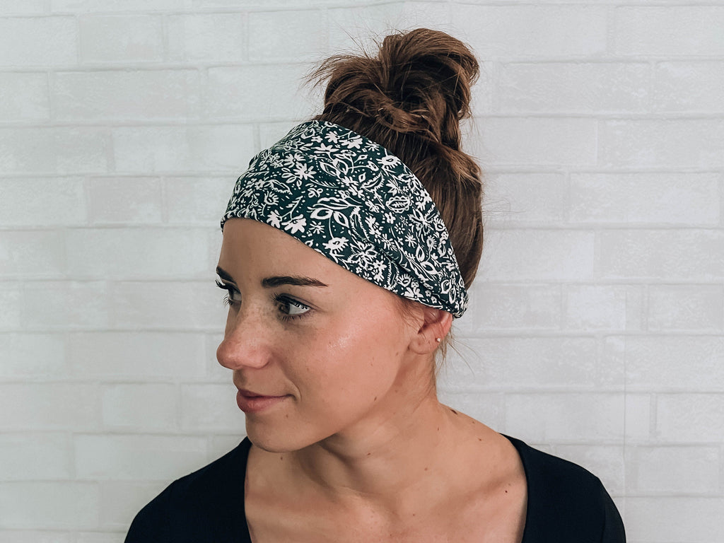 Soft No Slip Sweat Absorbent Wide Headband Teal Floral Print