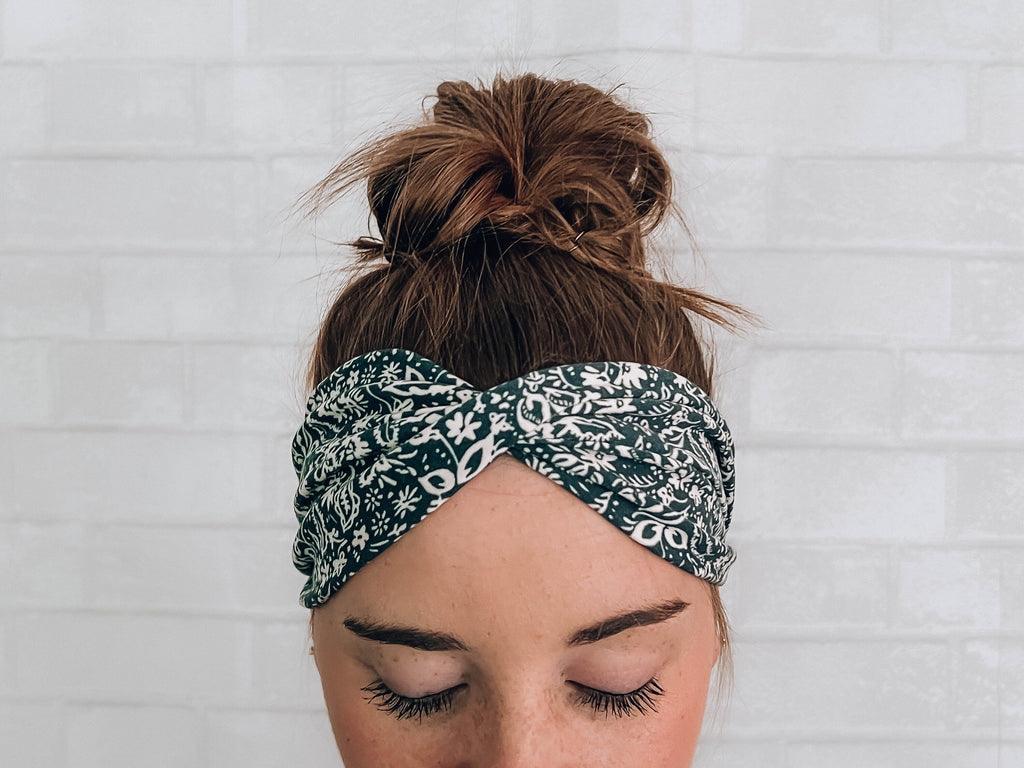 Soft No Slip Sweat Absorbent Wide Headband Teal Floral Print