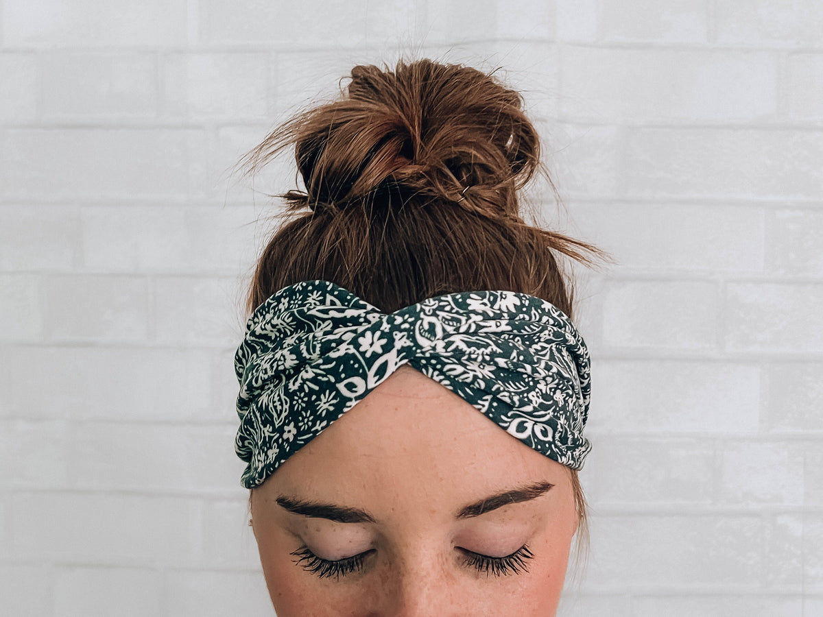 Soft No Slip Sweat Absorbent Wide Headband Teal Floral Print