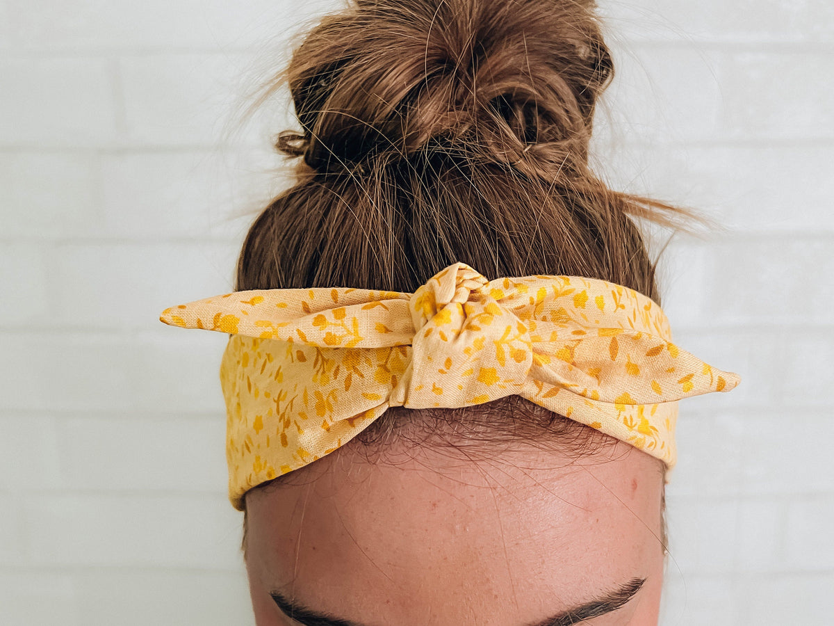 Tie Bandana Headband Bow Head Scarf Yellow Flowers