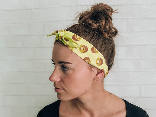 Kiwi Fruit Print Bow Tie Headband - Vintage Style Hairband