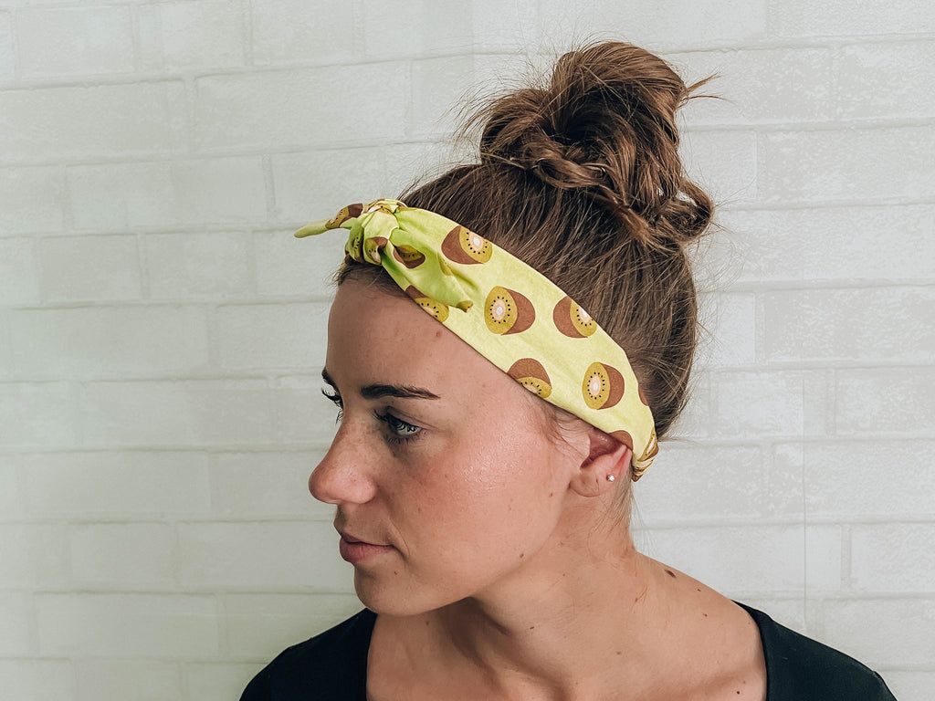 Kiwi Fruit Print Bow Tie Headband - Vintage Style Hairband