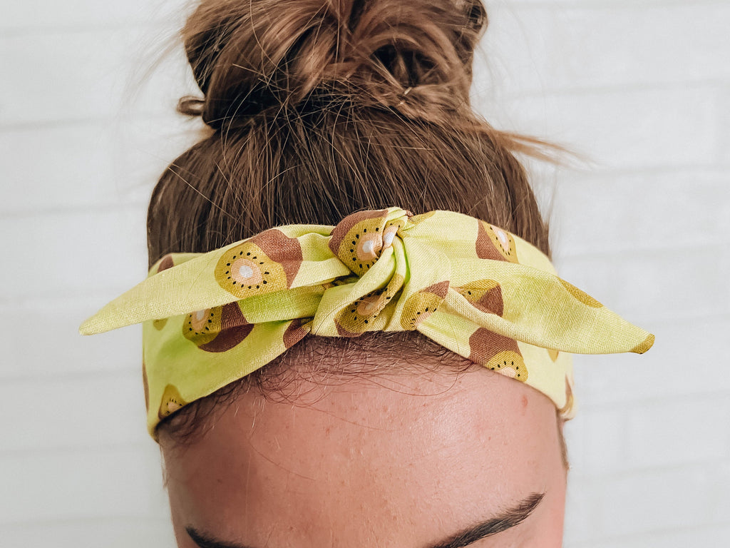 Kiwi Fruit Print Bow Tie Headband - Vintage Style Hairband