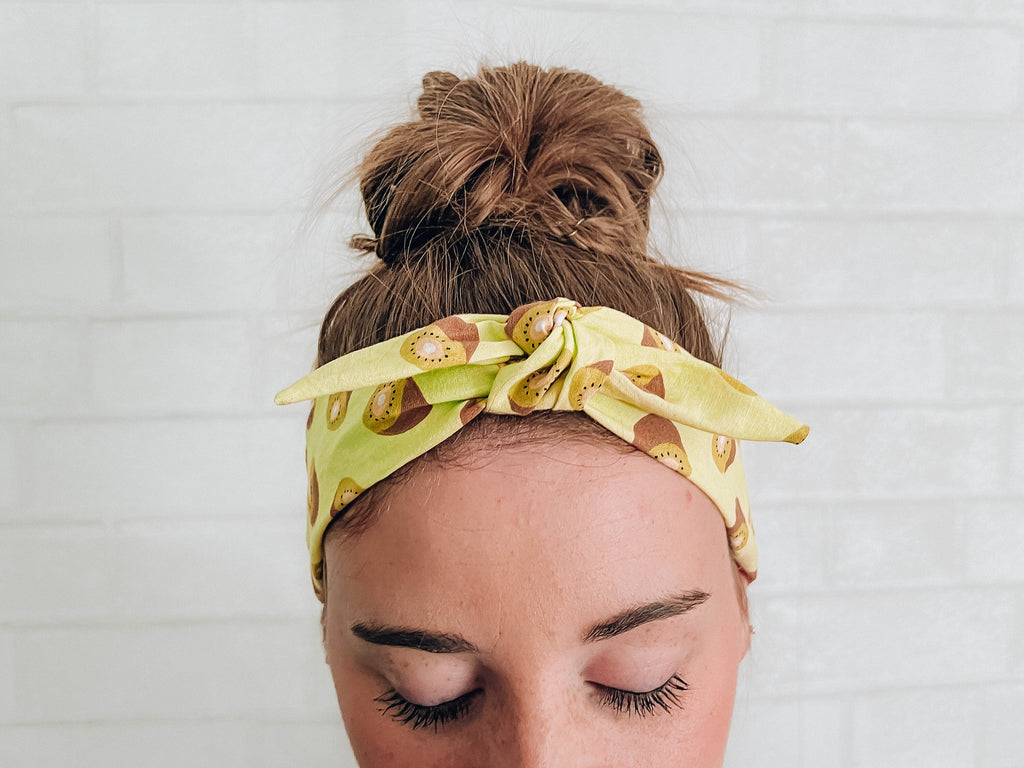 Kiwi Fruit Print Bow Tie Headband - Vintage Style Hairband