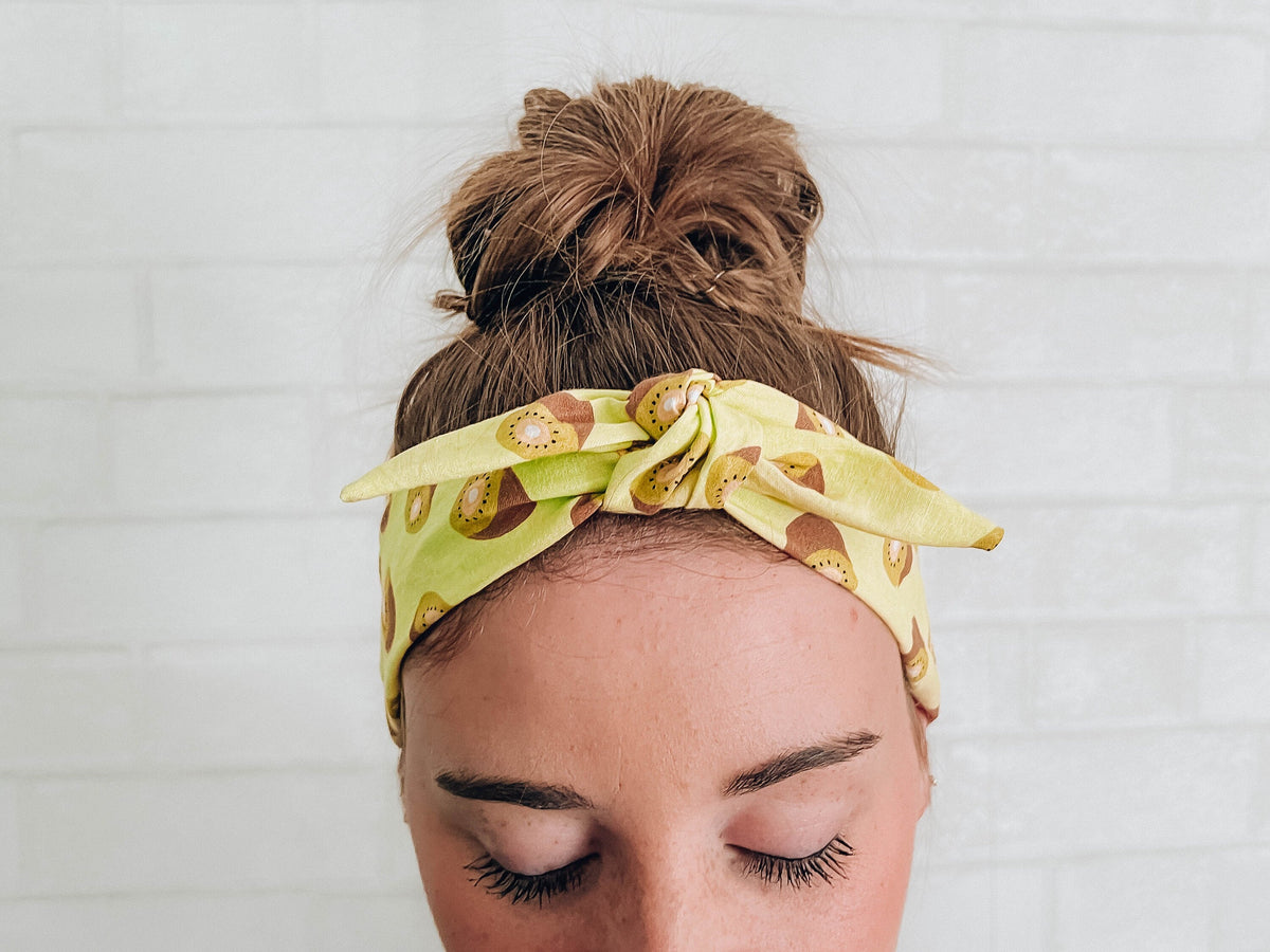 Kiwi Fruit Print Bow Tie Headband - Vintage Style Hairband