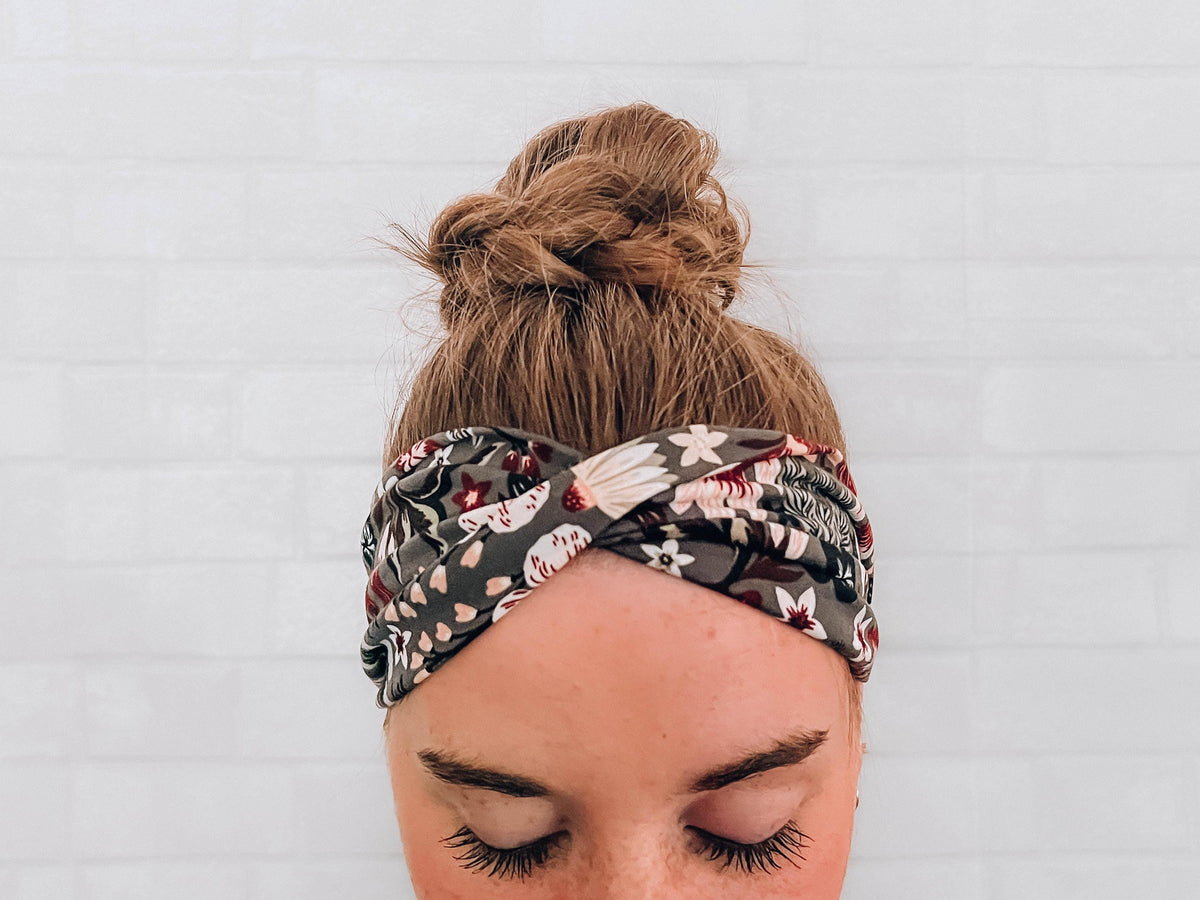 Soft No Slip Wide Comfort Headband Grey Floral