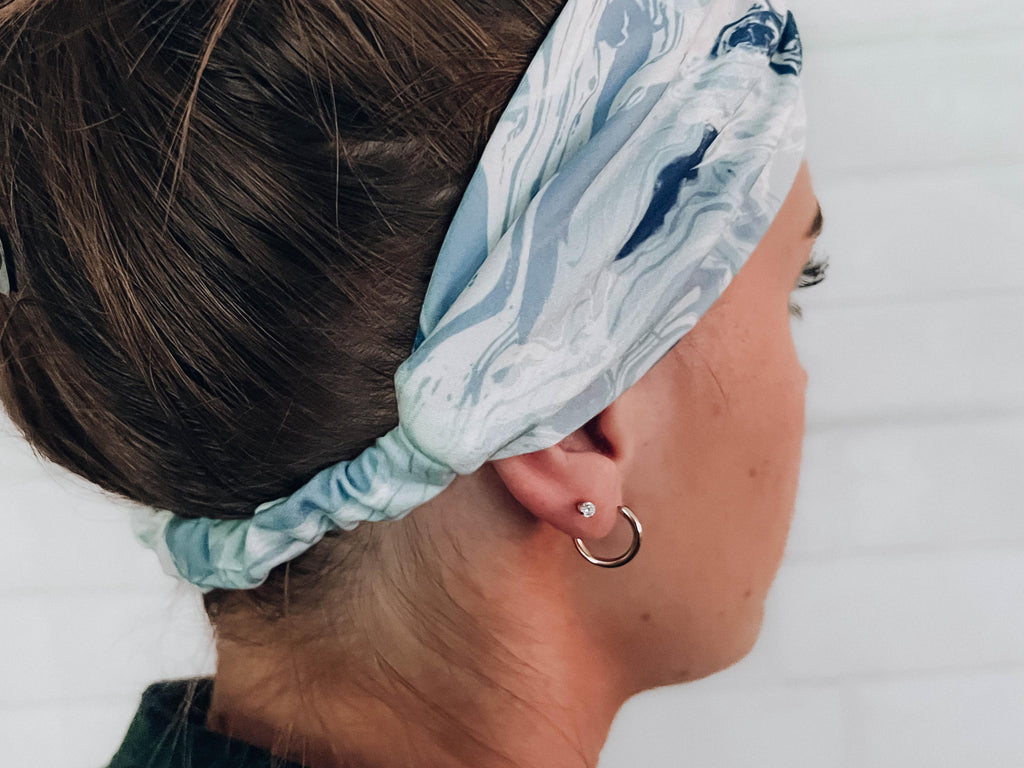 Soft Versatile No Slip Wide Twist Headband Blue Watercolor Print