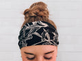 No Slip Super Soft Sweat Headband Black with Tan Floral
