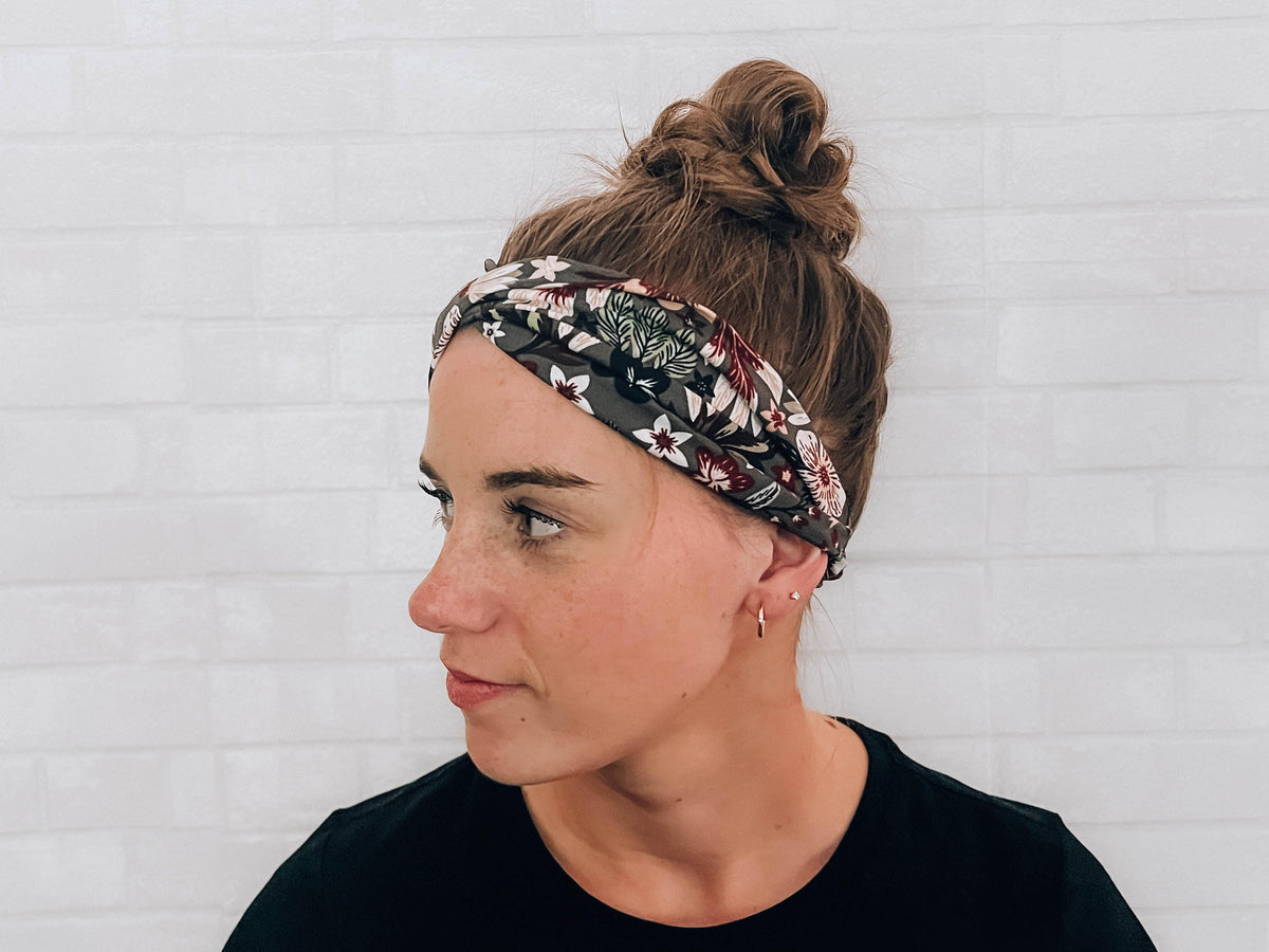 Soft No Slip Wide Comfort Headband Grey Floral