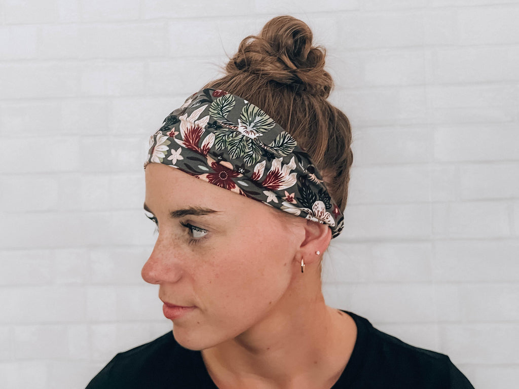 Soft No Slip Wide Comfort Headband Grey Floral