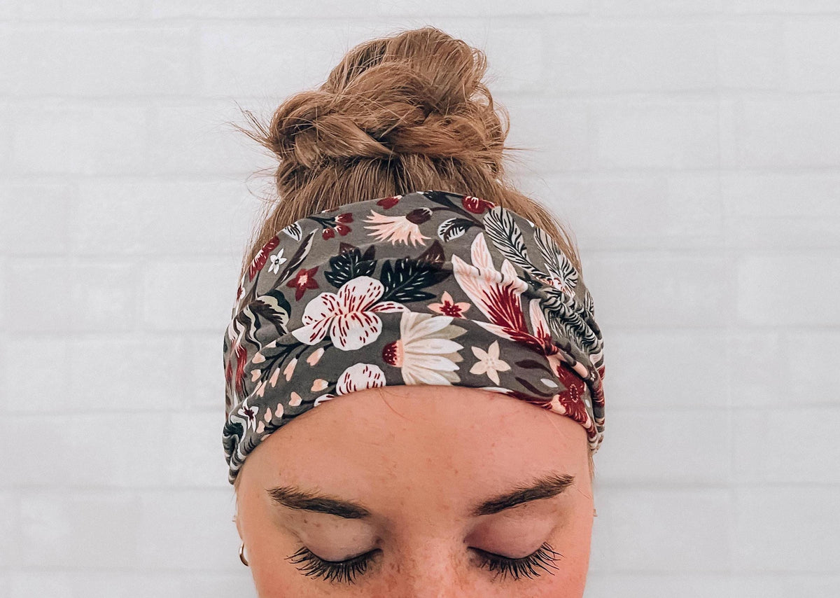 Soft No Slip Wide Comfort Headband Grey Floral