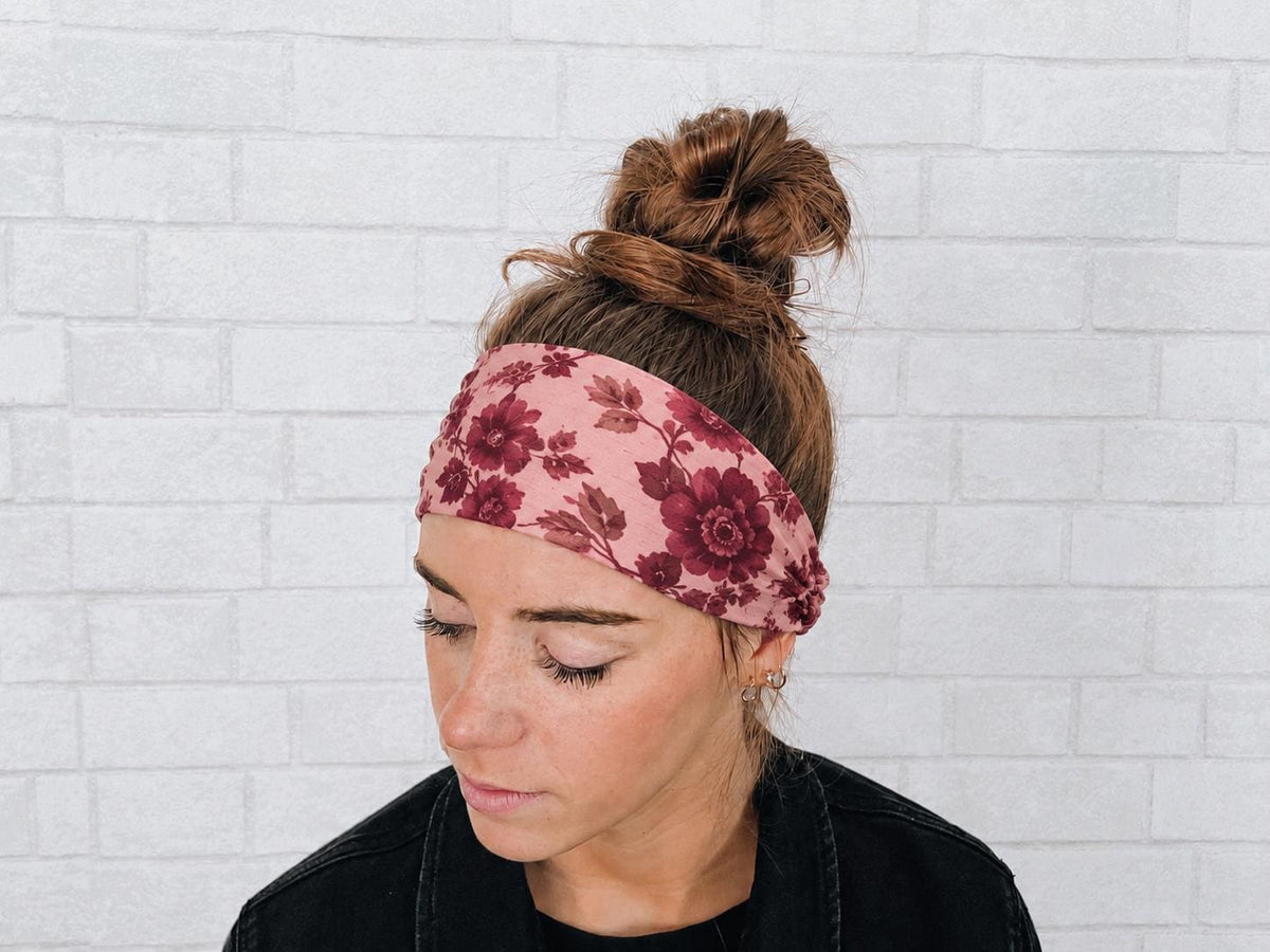 Soft No Slip Wide Comfort Headband Hairband in Pink & Maroon Floral Print