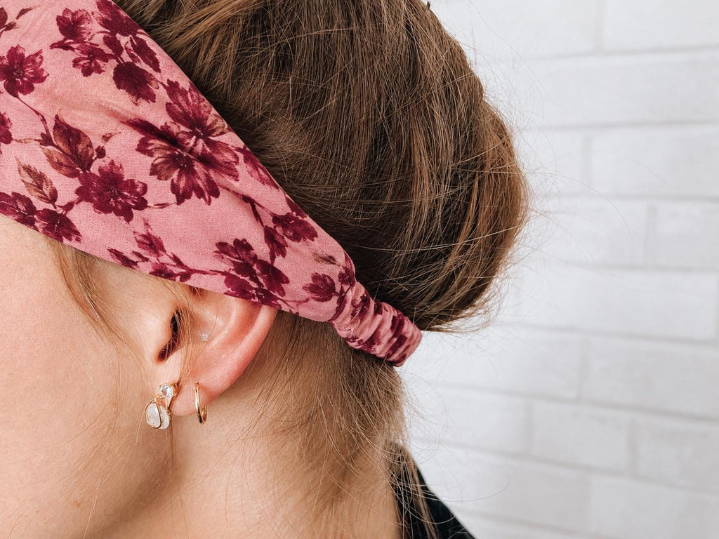 Soft No Slip Wide Comfort Headband Hairband in Pink & Maroon Floral Print