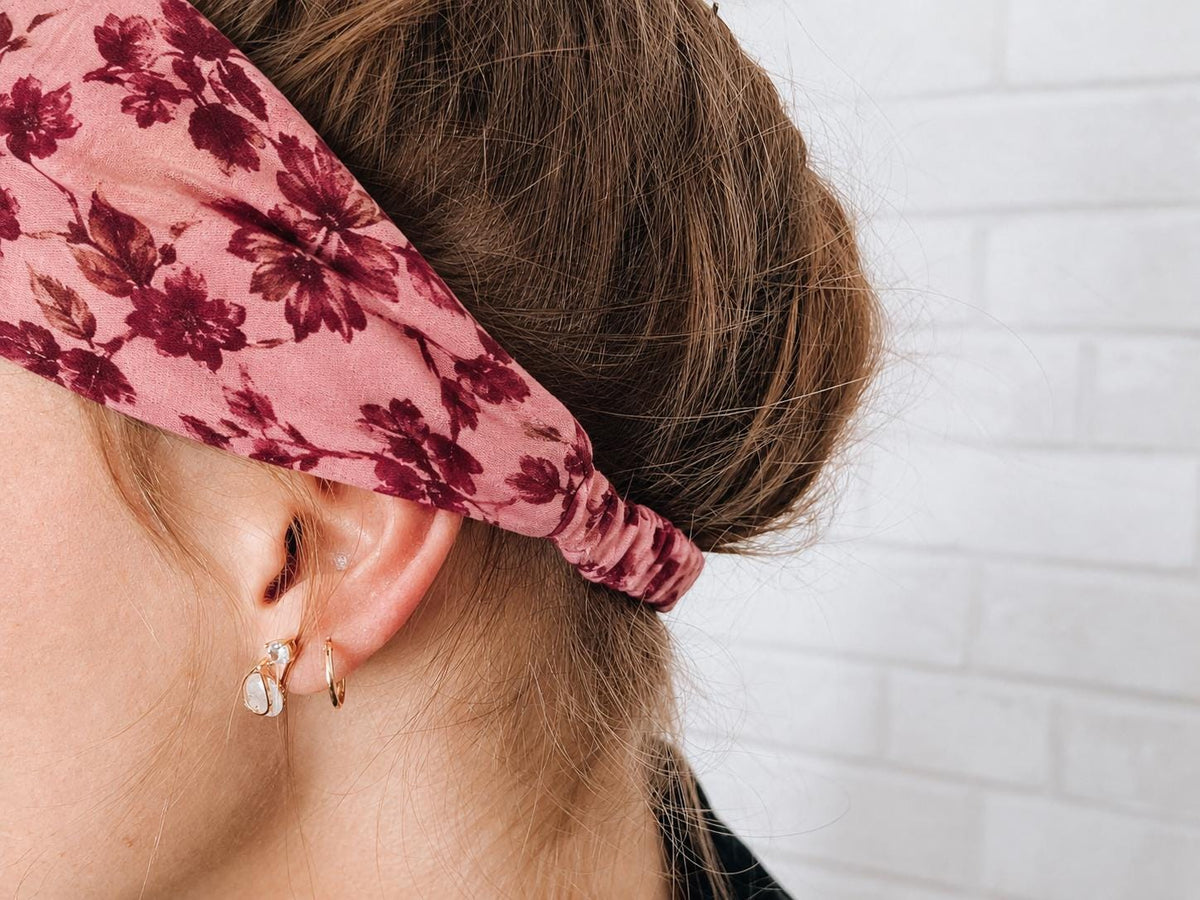 Soft No Slip Wide Comfort Headband Hairband in Pink & Maroon Floral Print