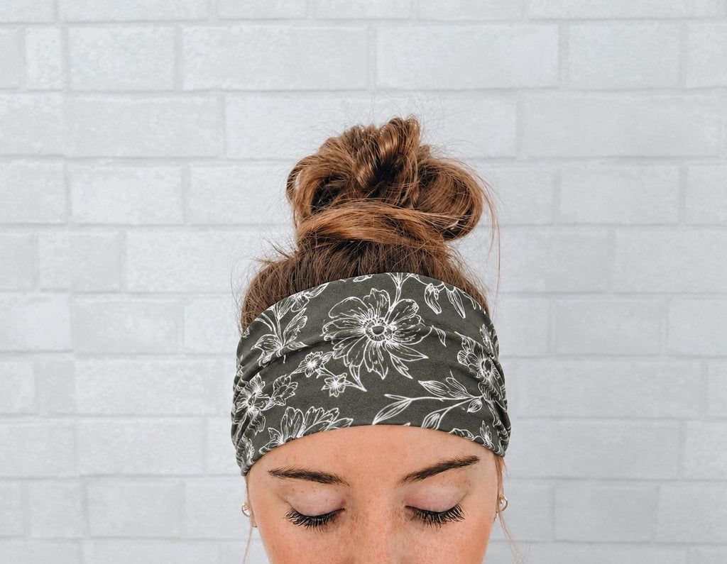 No Slip Super Soft Sweat Headband Green Floral