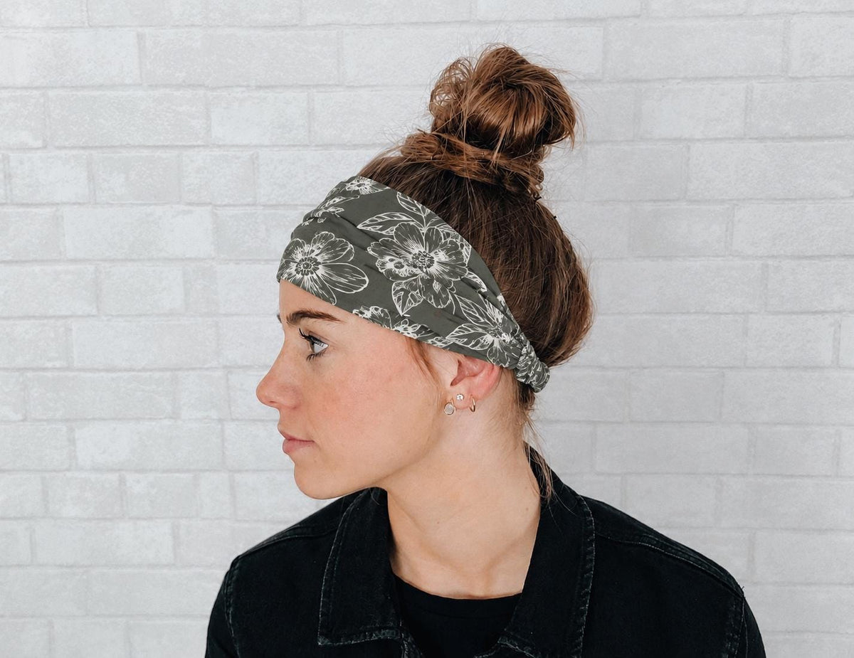 No Slip Super Soft Sweat Headband Green Floral