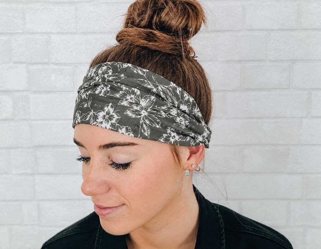 No Slip Super Soft Sweat Headband Green Floral
