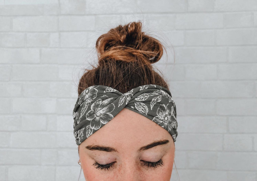 No Slip Super Soft Sweat Headband Green Floral