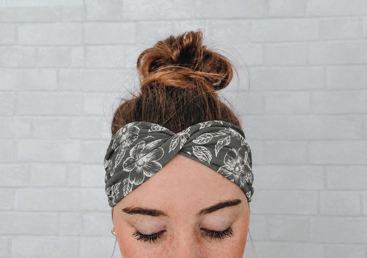 No Slip Super Soft Sweat Headband Green Floral